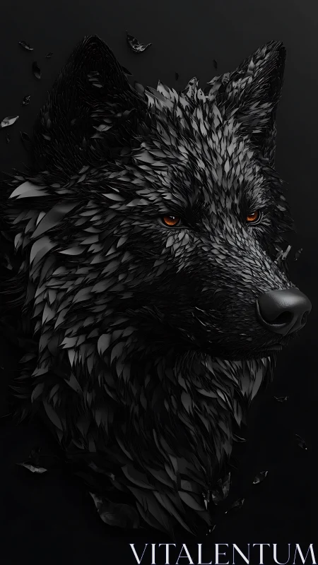 Black wolf portrait sculpted from sharp layered shards.
