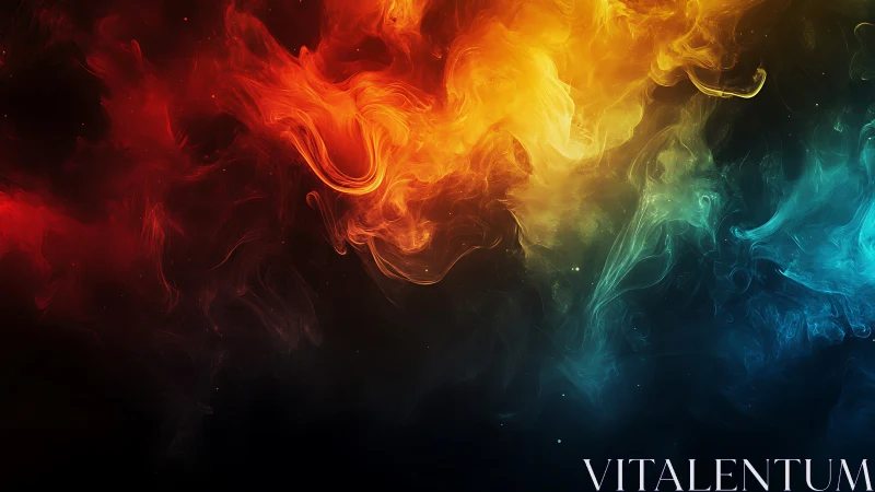 Elemental color nebula flows across a dark cosmic void.