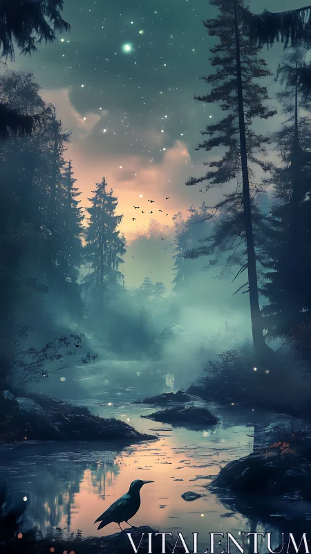 Starlit forest creek where dusk and dreams quietly meet.
