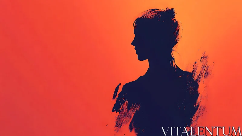 Silhouette of person in profile on orange gradient field.