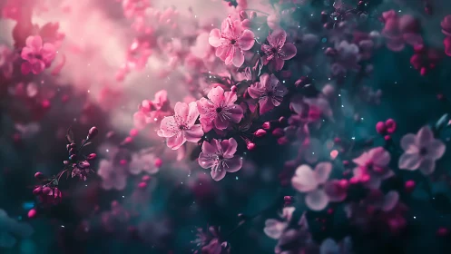 Pink Cherry Blossoms with Bokeh Depth and Particle Effects