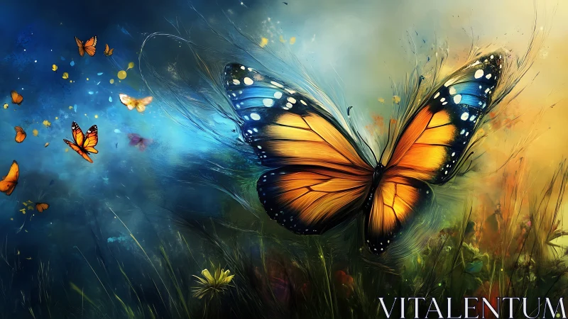 Macro butterfly in dynamic bokeh field with motion-blur particle trails