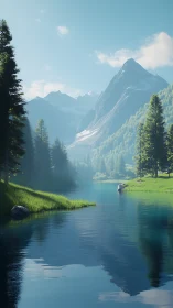 Gentle river winding through quiet sunlit mountain valley.