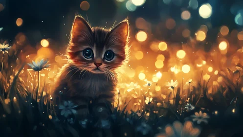 Luminous Kitten Dreams: A Whisker-Adorned Vision in Golden Bloom.