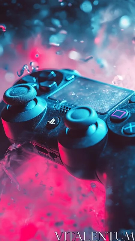 Gaming Controller Under Neon Bokeh: Cybernetic Aesthetic.