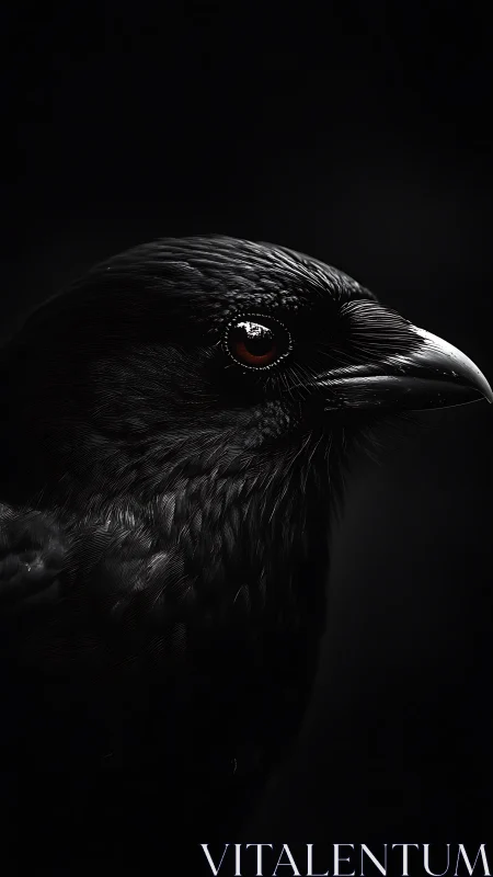 Black bird head in profile against dark background.