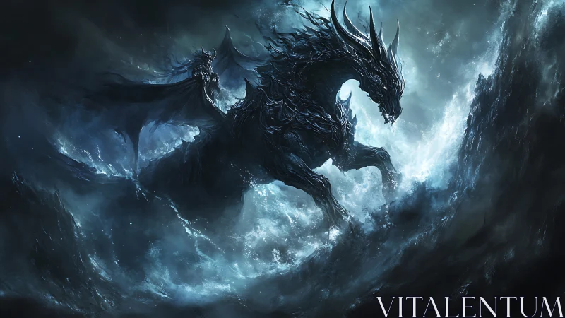 Mythic storm dragon in dynamic oceanic digital painting.