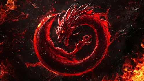 Infernal red dragon ouroboros loop in blazing flames.