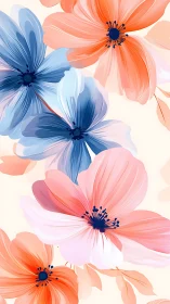 Stylized Floral Arrangement with Blue and Coral Blooms