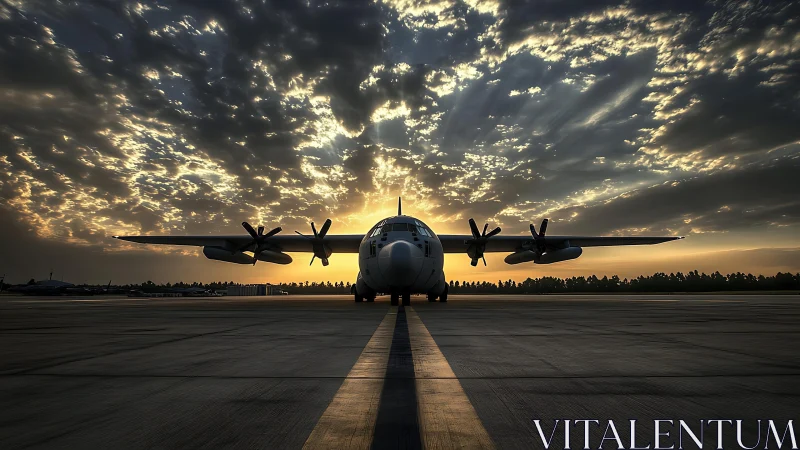 Sunrise runway moment with a grounded cargo plane.