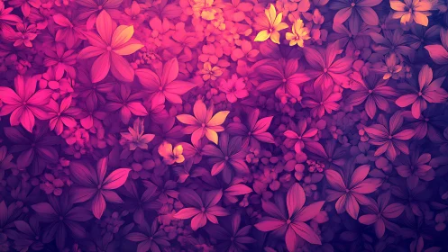 Neon floral tapestry glows in pink and violet gradients.