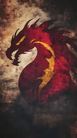 Textured dragon silhouette emblem in grunge digital painting.