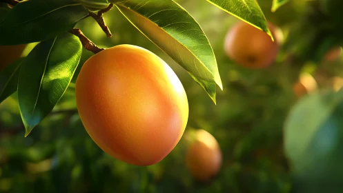 Sunlit mango dreaming beneath a canopy of glowing leaves.
