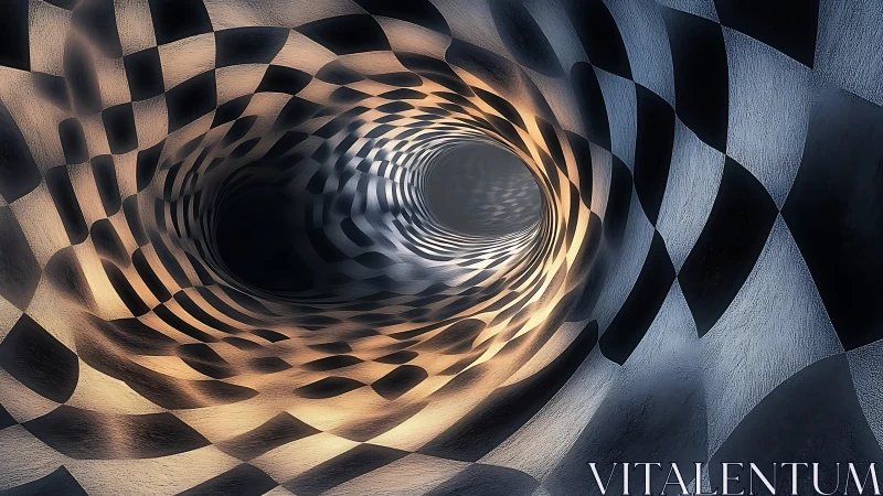 Checkerboard vortex curls space into a luminous spiral tunnel
