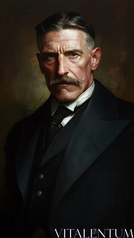 Stern older gentleman portrait in dark formal suit.