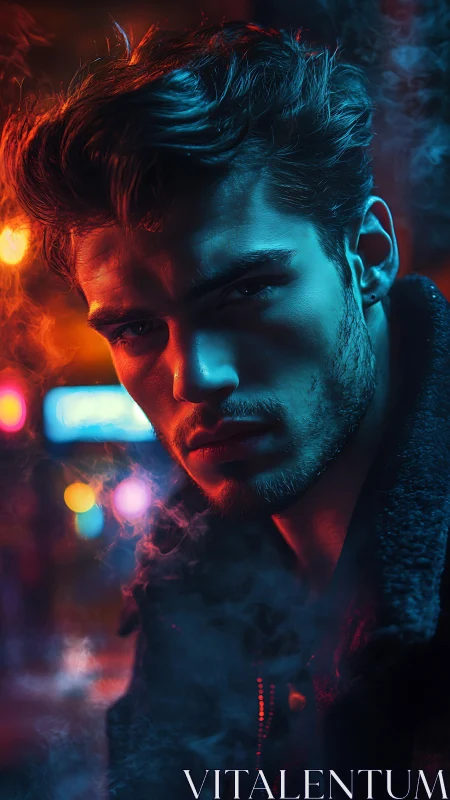 Moody neon portrait uses dual-color rim lighting and smoke