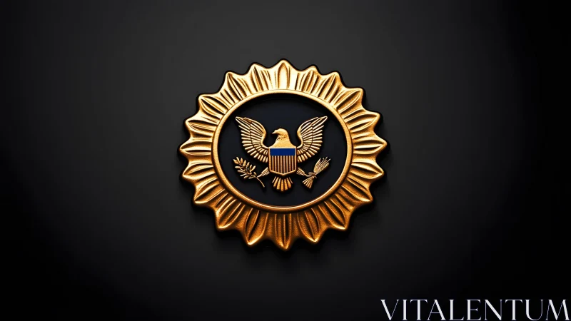 Golden United States Eagle Emblem on Black Background, Modern Style.