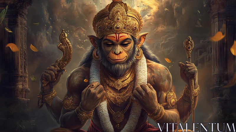 Divine warrior monkey deity in ornate golden armor.