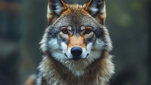 Gentle forest wolf with amber eyes and quiet confidence.