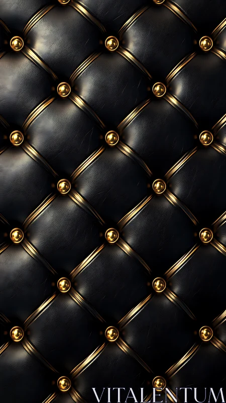 Black leather upholstery with polished gold button grid