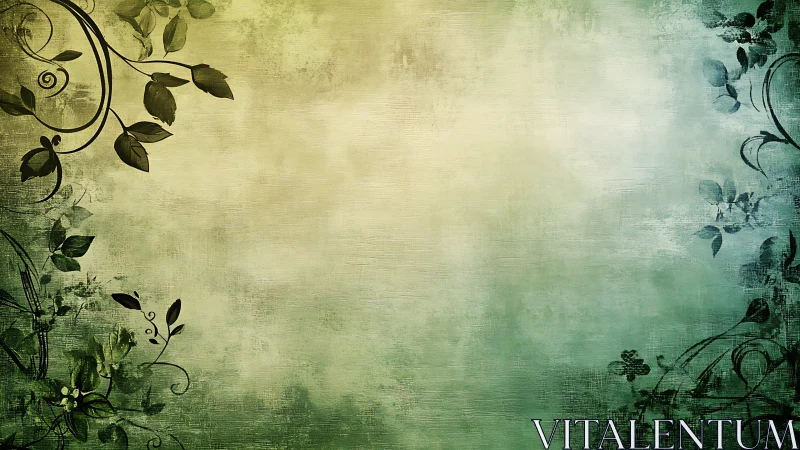 Floral vines on textured green and yellow gradient background.