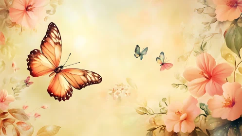 Gentle butterflies drift through soft blossoms in glowing light