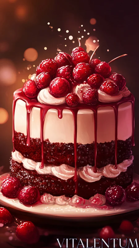 Luxurious Red Berry Cake with Crimson Drip
