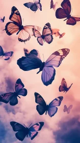 Butterflies in gradient sky rendered as soft digital illustration