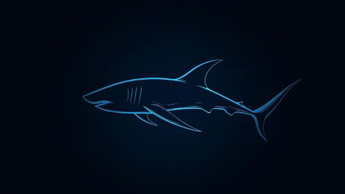 Neon line-art shark silhouette on deep navy minimal field.