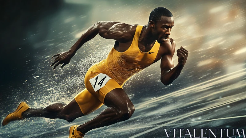 Muscle and thunder collide as a sprinter slices through rain