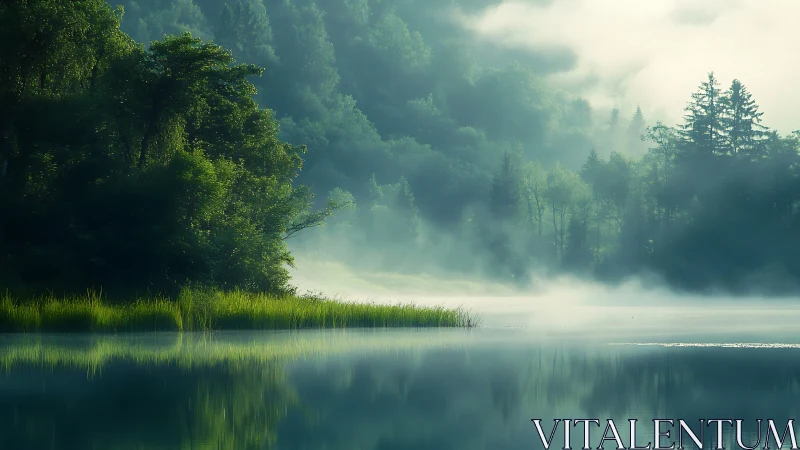 Misty Lake Serenity Where Quiet Waters Meet the Forest.
