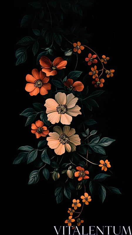 Luminous Bloom: Dramatic Floral Cascade Against Midnight.