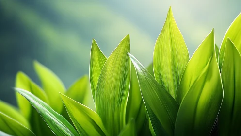 Close-up green leaves with soft natural backlighting effect.