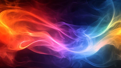 Flowing neon color waves swirl across a dark cosmic void.