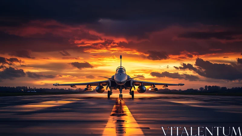 Runway warrior drinks firelight from a stormy sunset sky