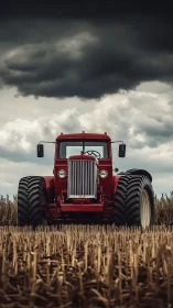 Scarlet field titan waits beneath brooding harvest storm clouds.