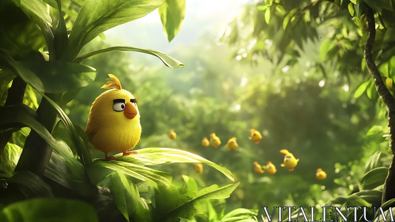 Cheerful Yellow Bird Discovers Forest Magic.