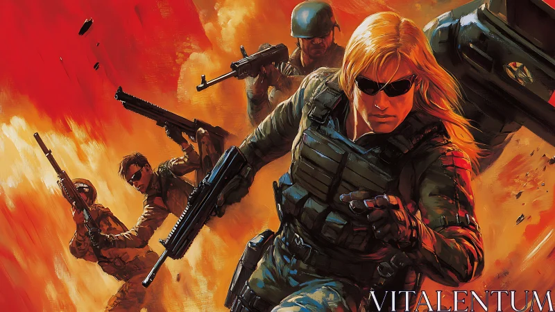 Elite strike team charges forward through blazing chaos