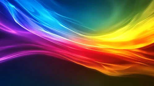 Flowing multicolor light waves on dark gradient background.