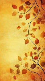 Autumn foliage silhouette on textured golden gradient background