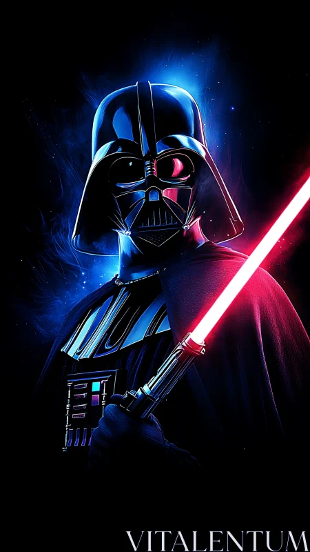 Dramatic sci fi villain glows in neon light and shadow.