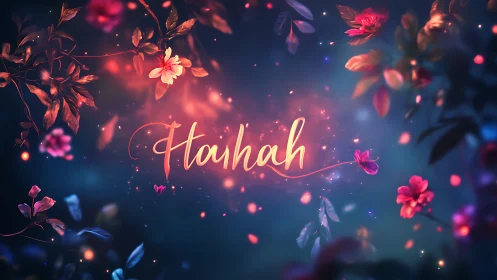 Luminescent Floral Composition with Central Text Display