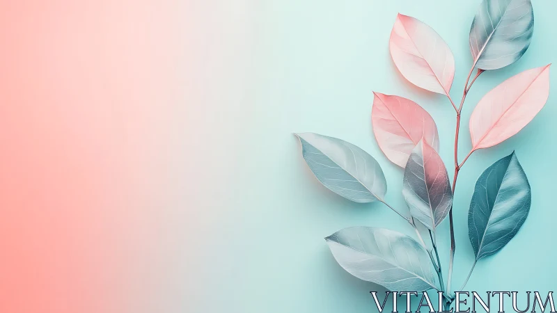 Pastel botanical leaves contrast over soft gradient field.