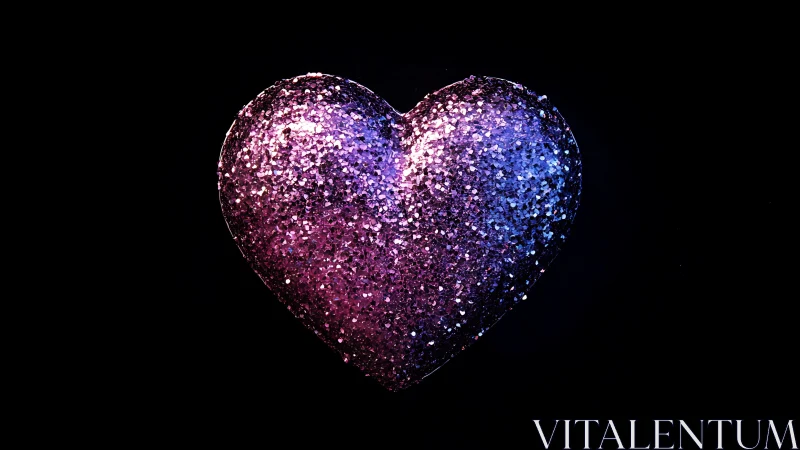 Glittering purple heart glows against deep black void.