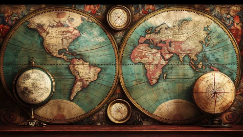 Twin cartographer worlds whisper secrets in gilded circles