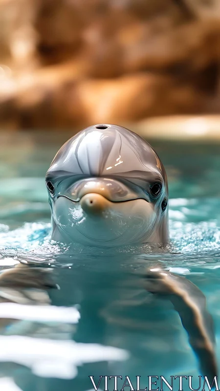 Front-facing bottlenose dolphin in controlled aquatic habitat.