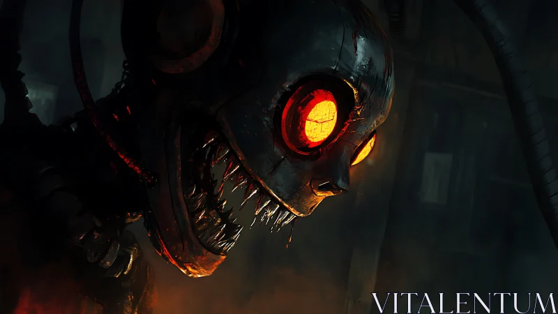 Rustborn nightmare automaton with burning ember eyes.