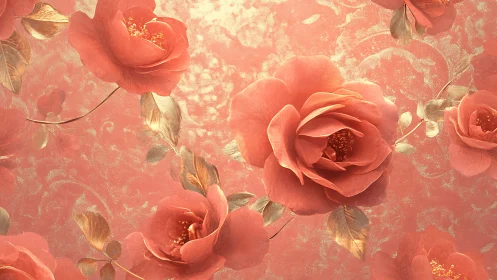 Coral Roses in Golden Light.
