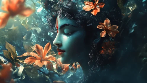 Ethereal blue goddess portrait rendered in luminous digital realism