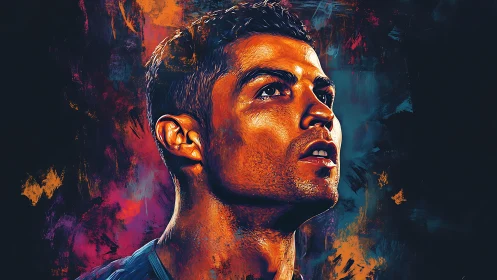 Floodlit striker in molten color storm of ambition.